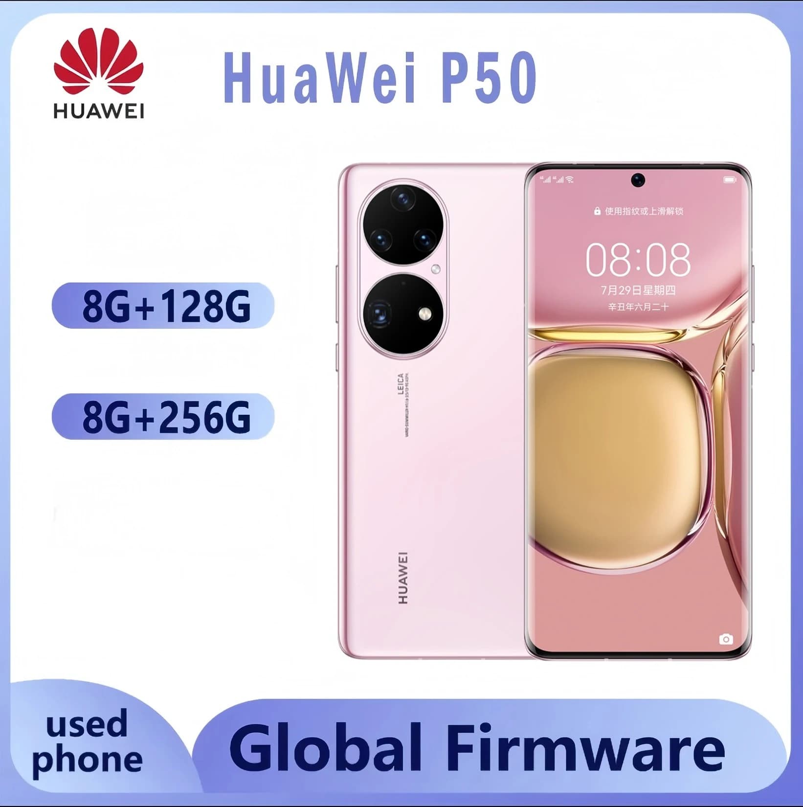 Huawei P50 4G Smartphone 6.5'' 90Hz OLED Snapdragon 888 8GB RAM 128GB/256GB 50MP Camera 66W Fast Charge 4100mAh used phone