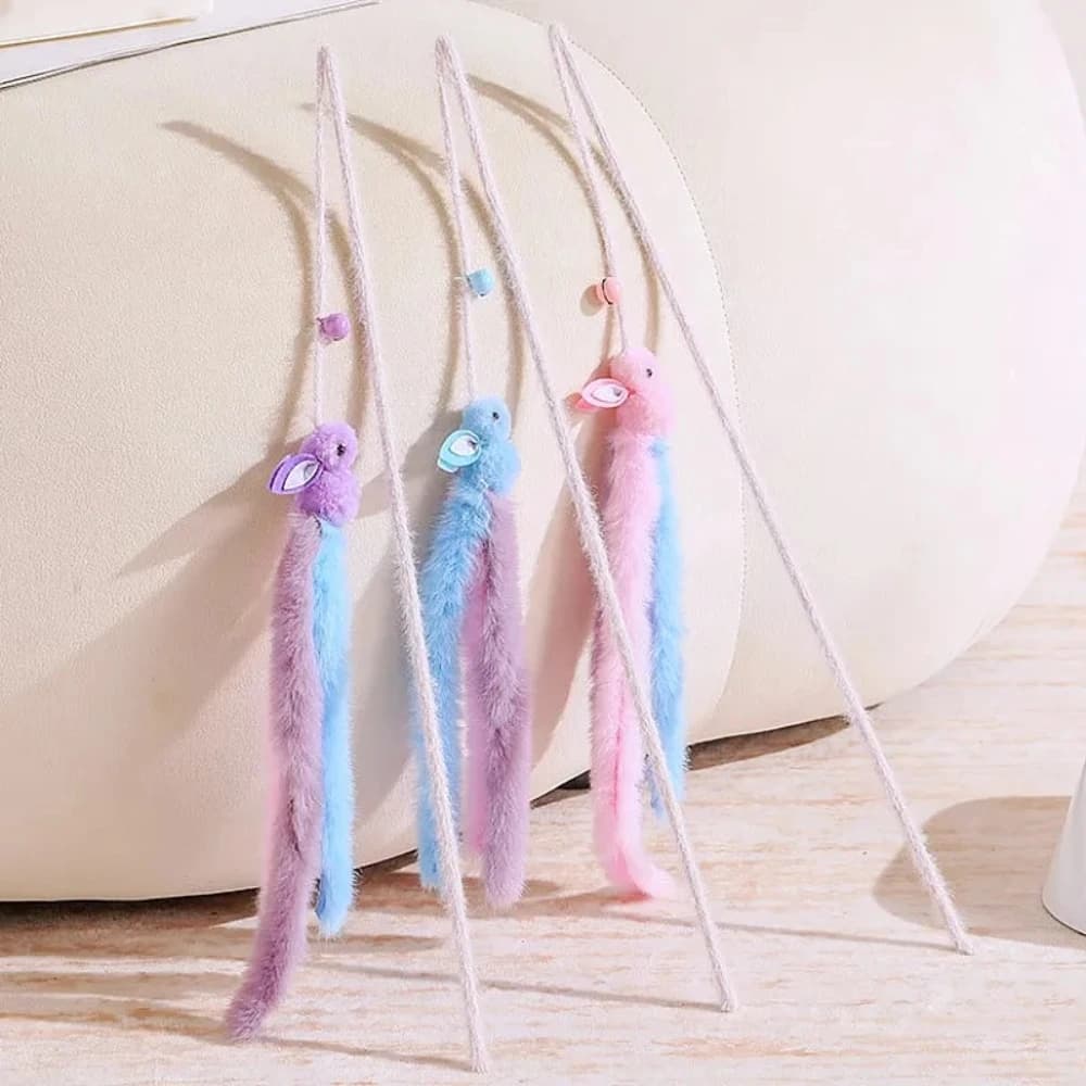 2pcs Cat Toys Plush Tassel Cats Teaser Stick Wool Rabbit Cat Toys Interactive Sticks Cats Toy with Bell Kitten Toy Pet Supplies