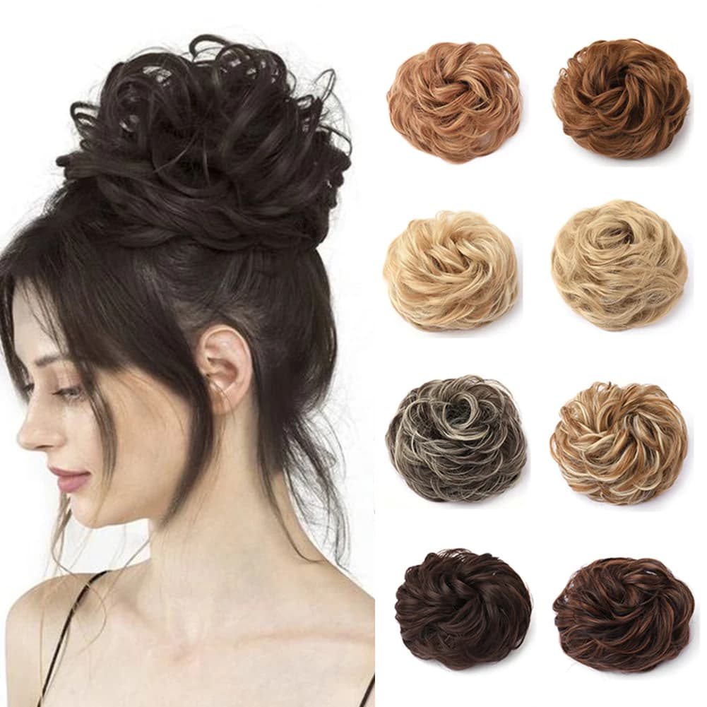 Large Messy Bun Hair Piece Wavy Curly Scrunchies Synthetic Chignon Ponytail Hair Extensions Fake Chignon Updo Hairpieces for Wom
