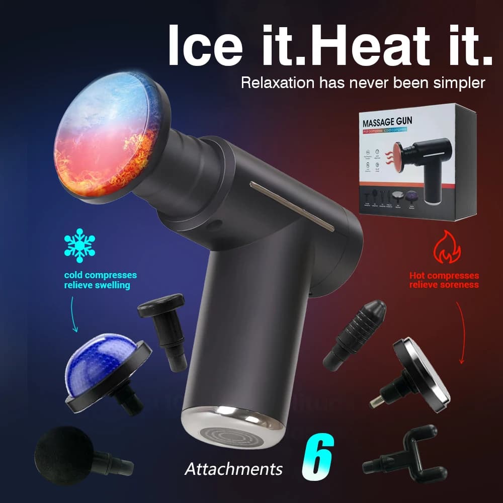 Deep Tissue Massage Gun with Heat Cold 6 Speeds Handheld Percussion Massager Fascia Gun For Body Back Neck Leg Massage Tools