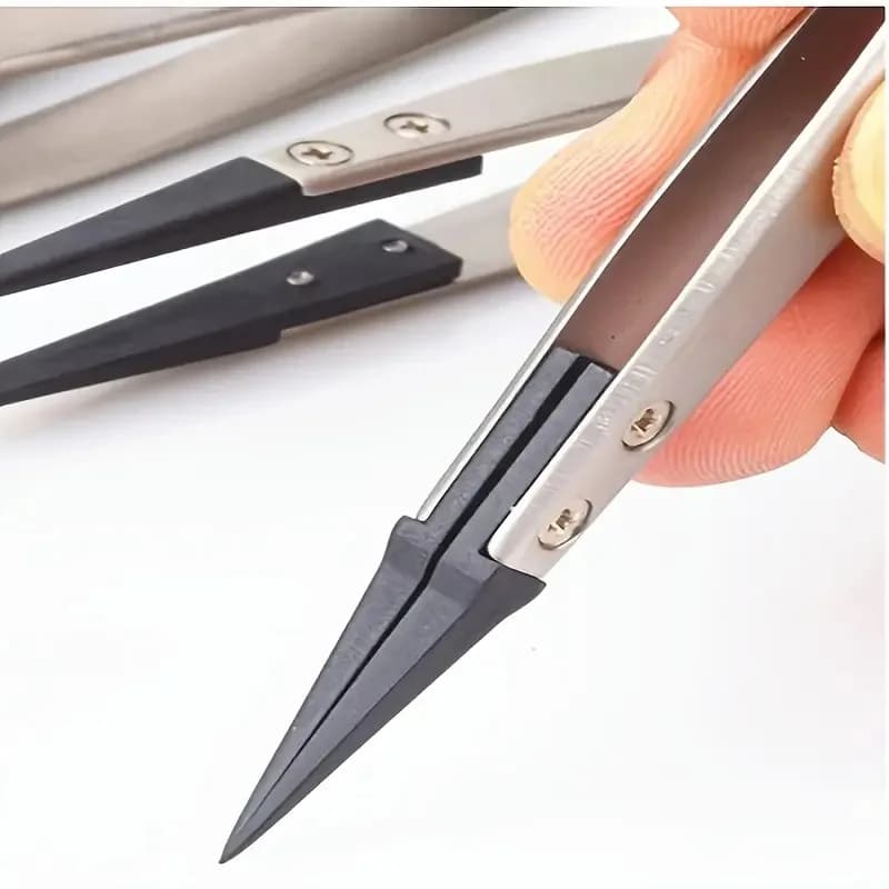 Safe Precision Tweezers, Anti-Static Tips with Heavy-Duty Metal for Electronics & Jewelry Repair.