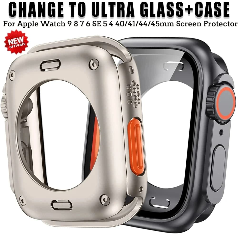 Screen Protector Cover for Apple Watch 45mm 44mm 40 41 42 46mm PC Front Rear Bumper Case iwatch 11 10 9 8 7 SE 6 Change To Ultra