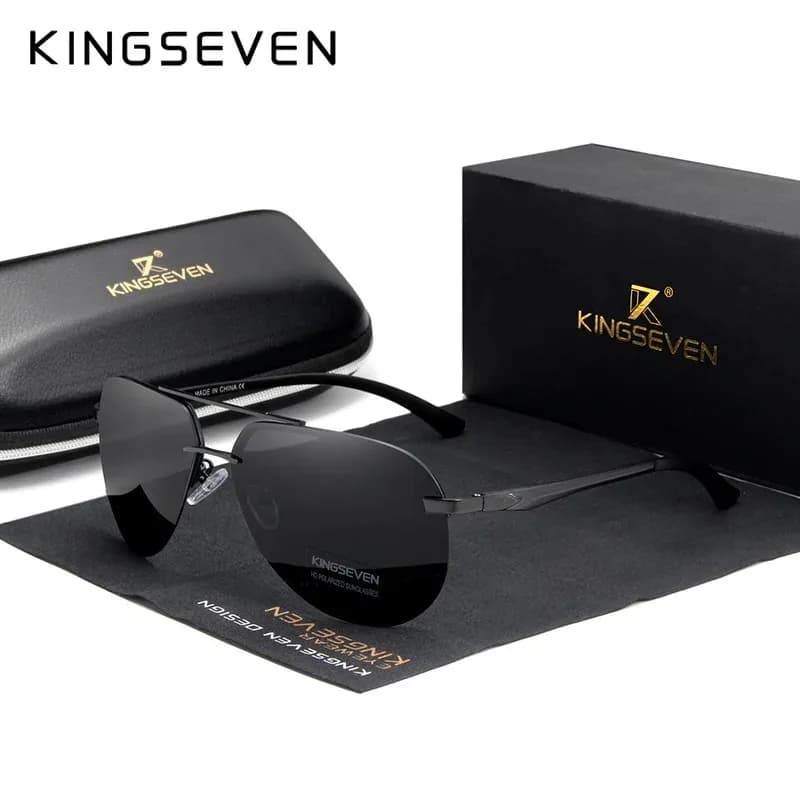 KINGSEVEN  Rimless Pilot Sunglasses Polarized UV400 Trendy Driving Men Women Glasses Retro Fashion Outdoor Eyewear