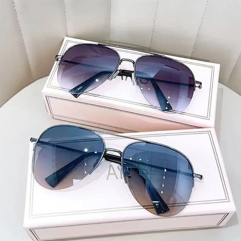 Luxury Brand Sunglasses for Women Men Driving Sunglasses Summer Sun Glasses Metal Half Frame Black Pilot Sunglasses UV400