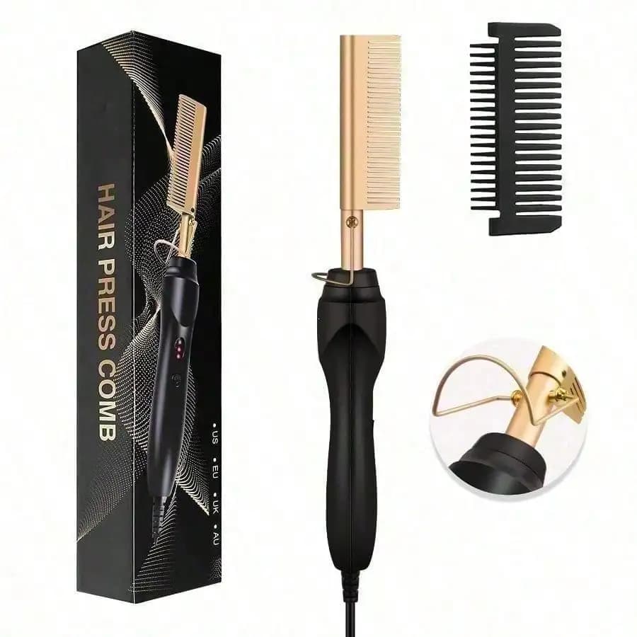 Electric Hair Straightening Brush — 2-in-1 Styling Comb (Straightening & Curling) — Suitable for Wet, Dry, and Synthetic Hair