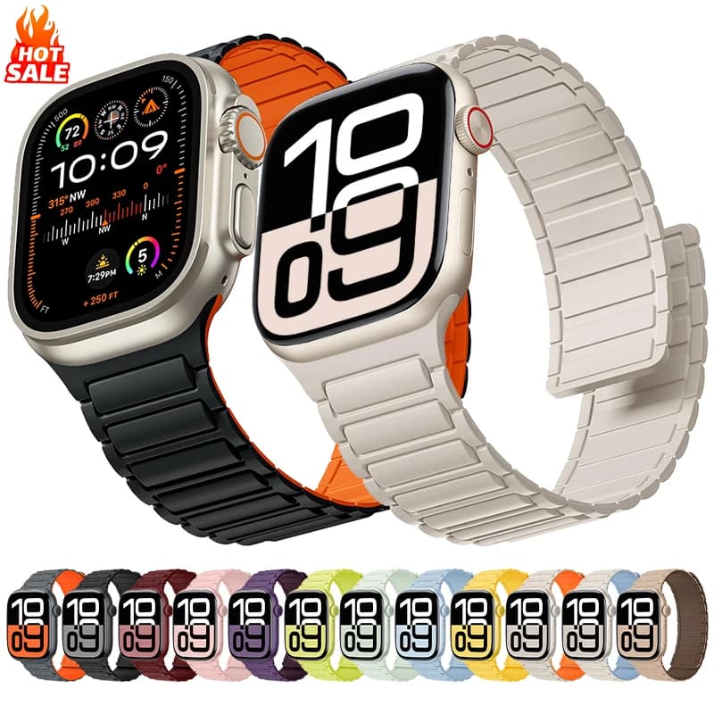 Magnetic Silicone Band for Apple Watch Ultra 3 2 49mm 46mm 42mm 45mm 44mm 40 41mm Strap IWatch Series 11 10 9 8 7 6 SE Bracelet