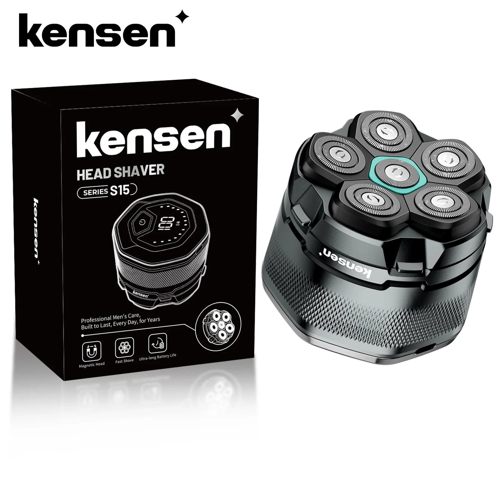 KENSEN Electric Head Shavers for Bald Men 6D Magnetic Razor Beard Trimmer USB Rechargeable LED Display Waterproof Beard Shavers