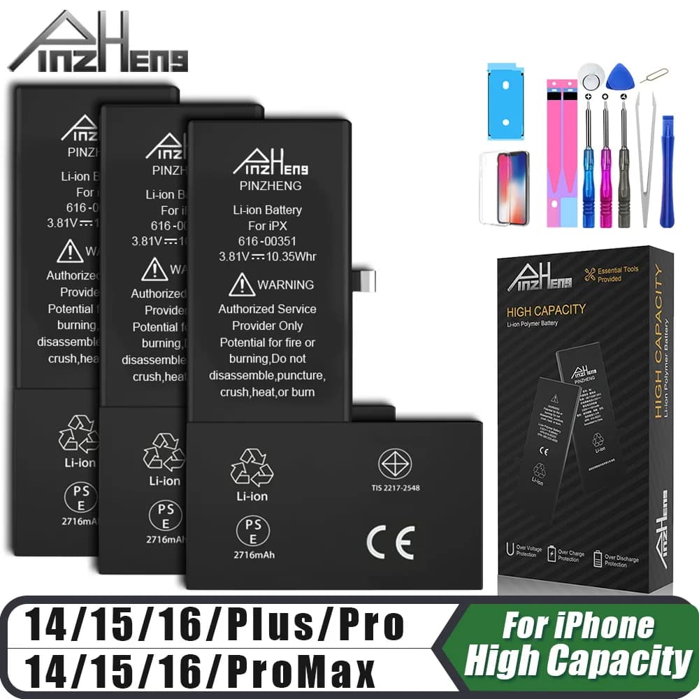 PINZHENG High Capacity Battery For iPhone 14 15 16 Pro Max Replacement Battery For iPhone 16 15 14 Pro 15 16 14 Plus Bateria