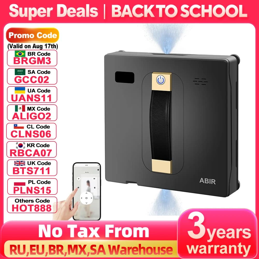 Robot Window Cleaner ABIR WD8,Dual Water Spray,Smart Memory,High Vacuum Suction, Laser Sensor, Home Wall Glass Cleaning Robot