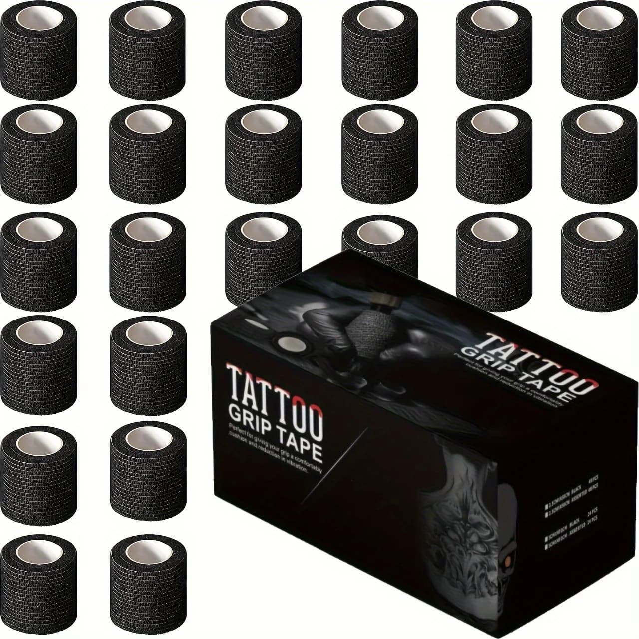 3/6/12/24/48 PCS Tattoo Grip Cover Wrap Disposable Black  Bandage For Tattoo Grip Bandage Machine Tape Tube Accessories