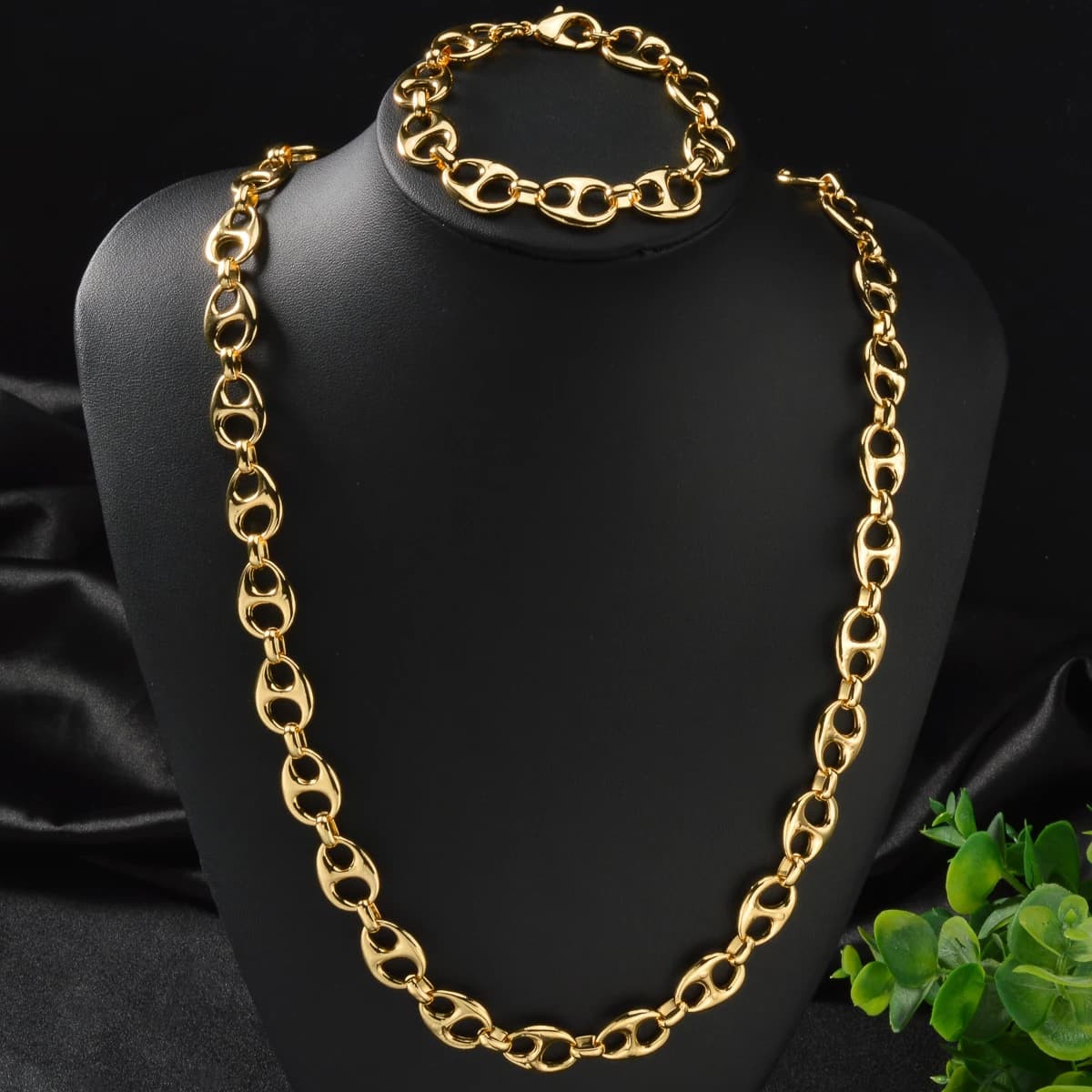 Pig Nose Necklace Bracelet Set Gold Plated Copper Minimalist Simple Chain For Women Men Fashion Cute Jewelry Gift Birthday