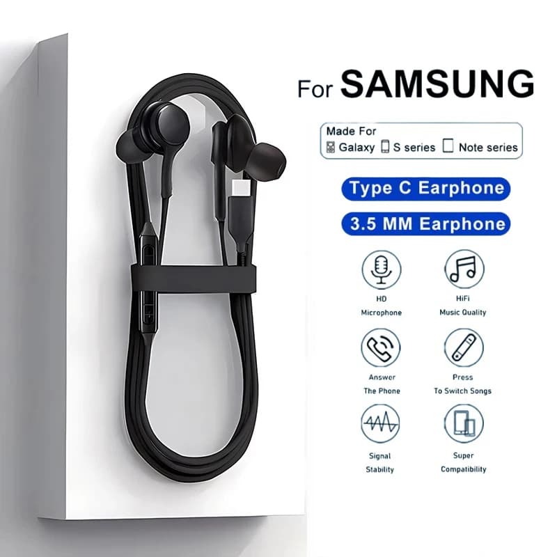Original Type C Wired Earphone For Samsung Galaxy S23 S21 S22 Ultra Plus 3.5 mm Earbuds Headphones A54 A34 A53 A53 Accessories
