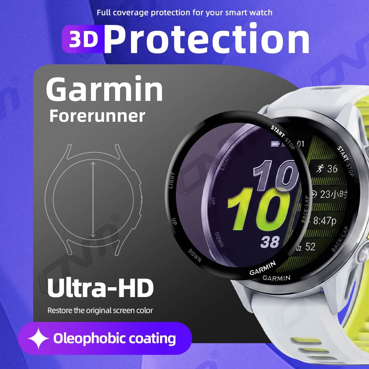 Screen Protector for Garmin Forerunner 970 570 965 265 265S 42mm 47mm, Full Cover Anti-scratch Protective Film (NOT Glass)