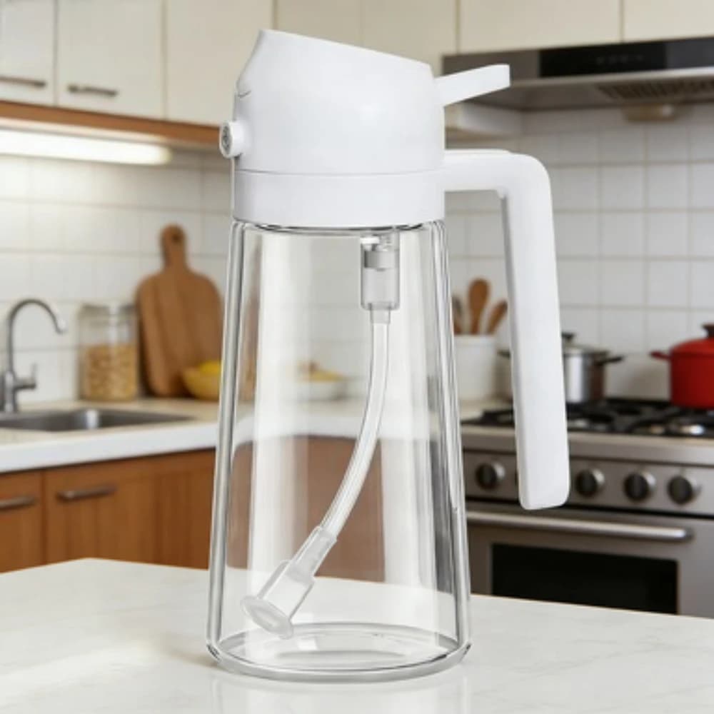 2-in-1 Kitchen Oil Sprayer and Dispenser Bottle, Plastic Oil Mister for Cooking, BBQ, Baking, Roasting and Picnic