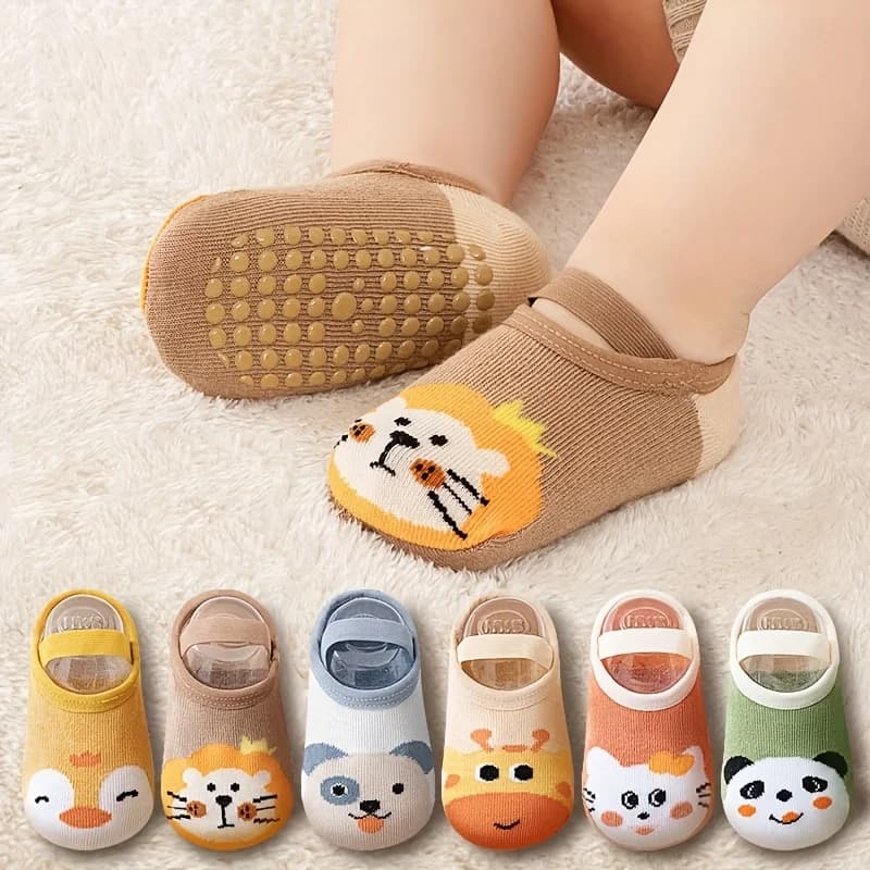 boys and girls' anti slip socks with cute cartoon animal patterns, comfortable and breathable baby floor socks