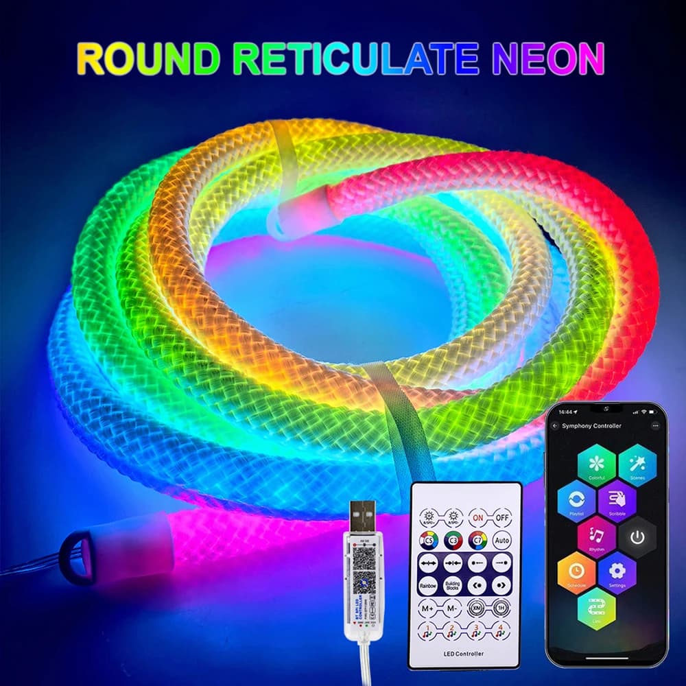 DC5V WS2812B WS28111 Round Reticulate Pattern Neon LED Strip 360 Degree Smart RGB Flexible Silicon Light Tape IP67 And 28Key Kit