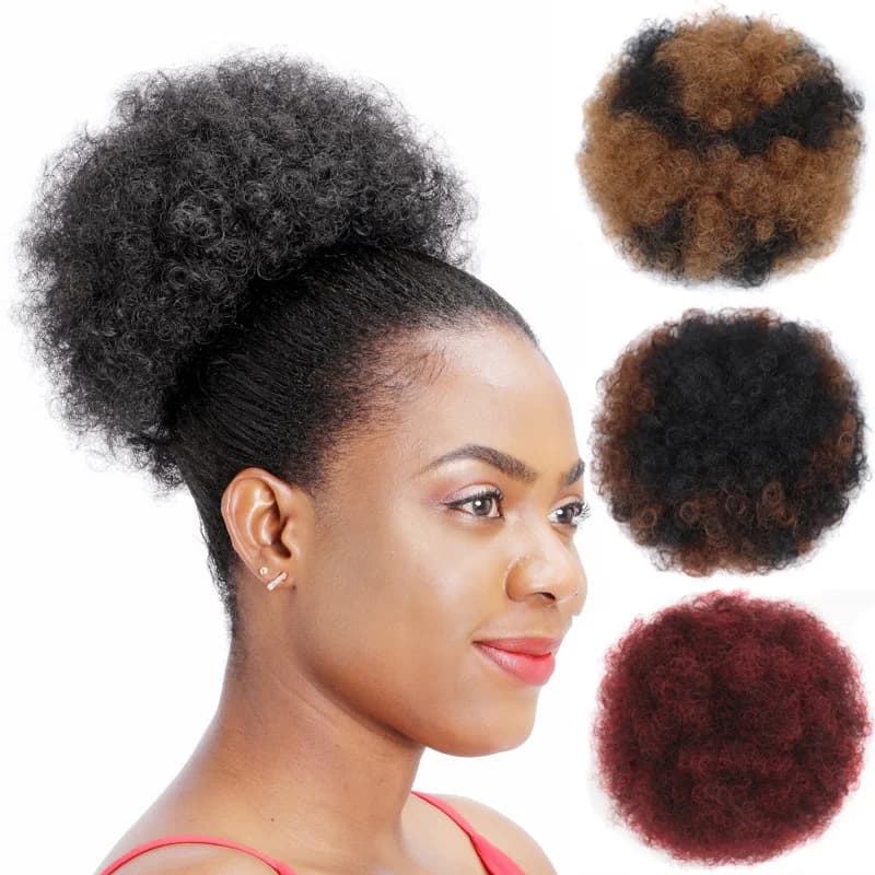 Jeedou Afro Puff Chignon Hair Bun Drawstring Ponytail Kinky Curly Short Synthetic Hair Extensions for Buns Daily Updo Hairstyles
