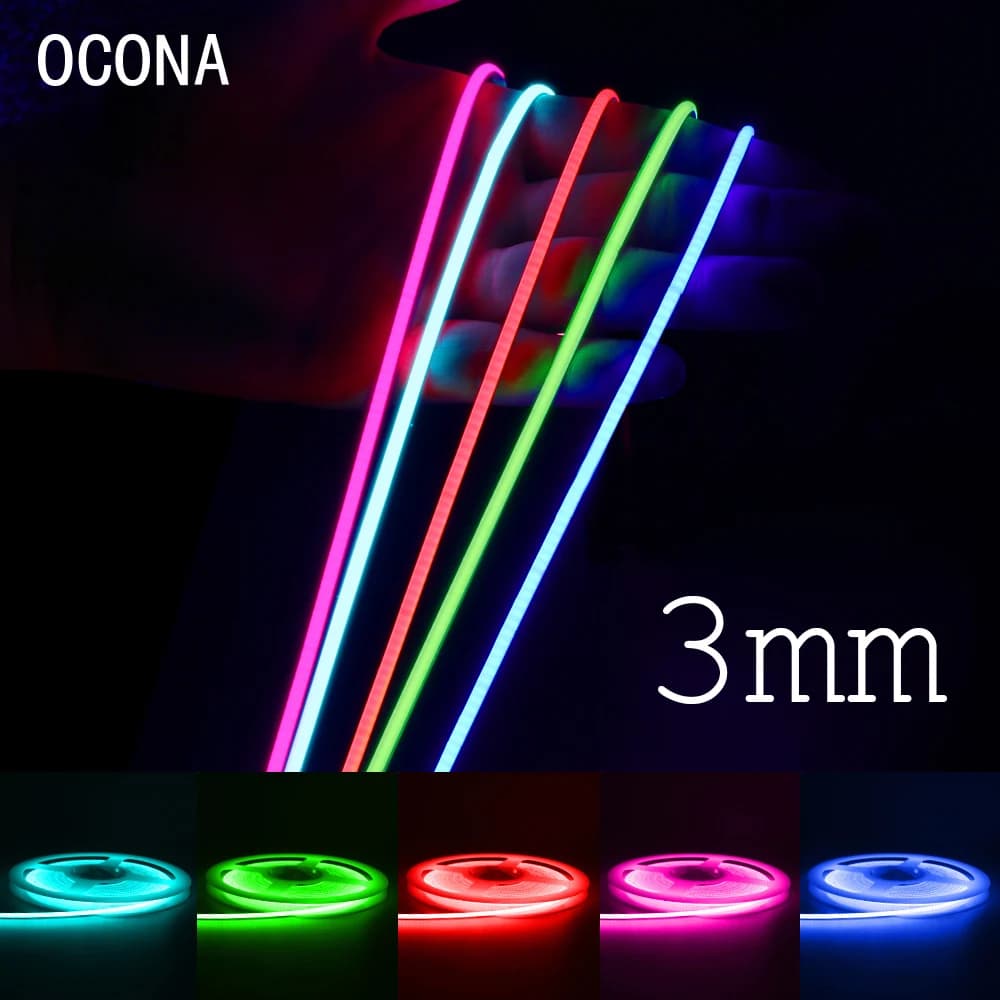 3mm Ultra Thin DC 12V Colorful COB LED Strip Lights for Home Decor DIY Blue/Pink/Red/Purple High Density LED Tape Colour