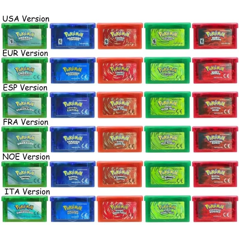 USA/EUR/ESP/ITA/NOE/FRA Pokemon Series Video Game Cartridge Pokemon Emerald FireRed LeafGreen Ruby Sapphire for GBA