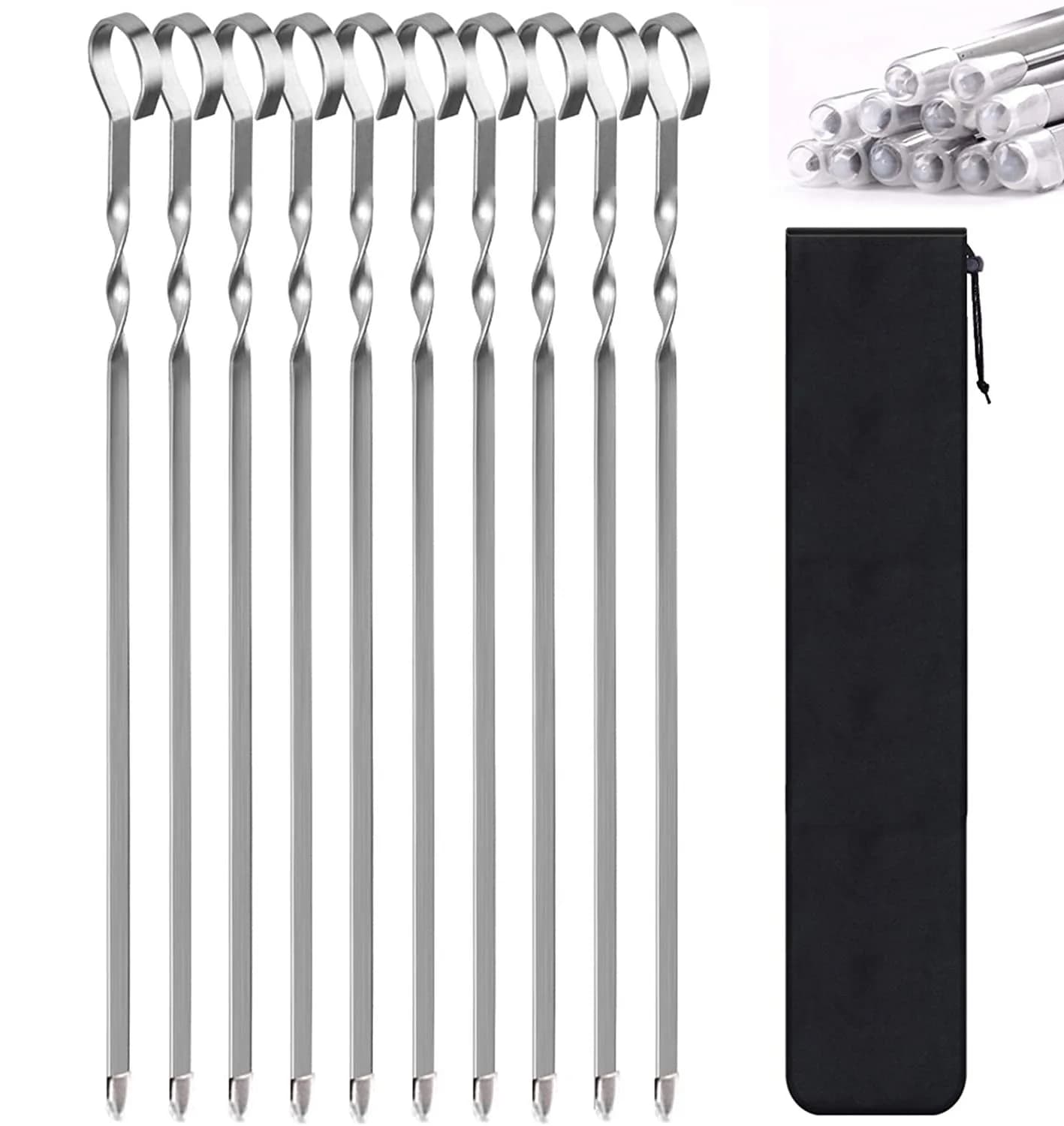 10pcs BBQ Skewers 36/40cm Stainless Steel Flat Forks Reusable Grill Roast Stick for BBQ Outdoor Picnic Gadgets Kitchen Utensil