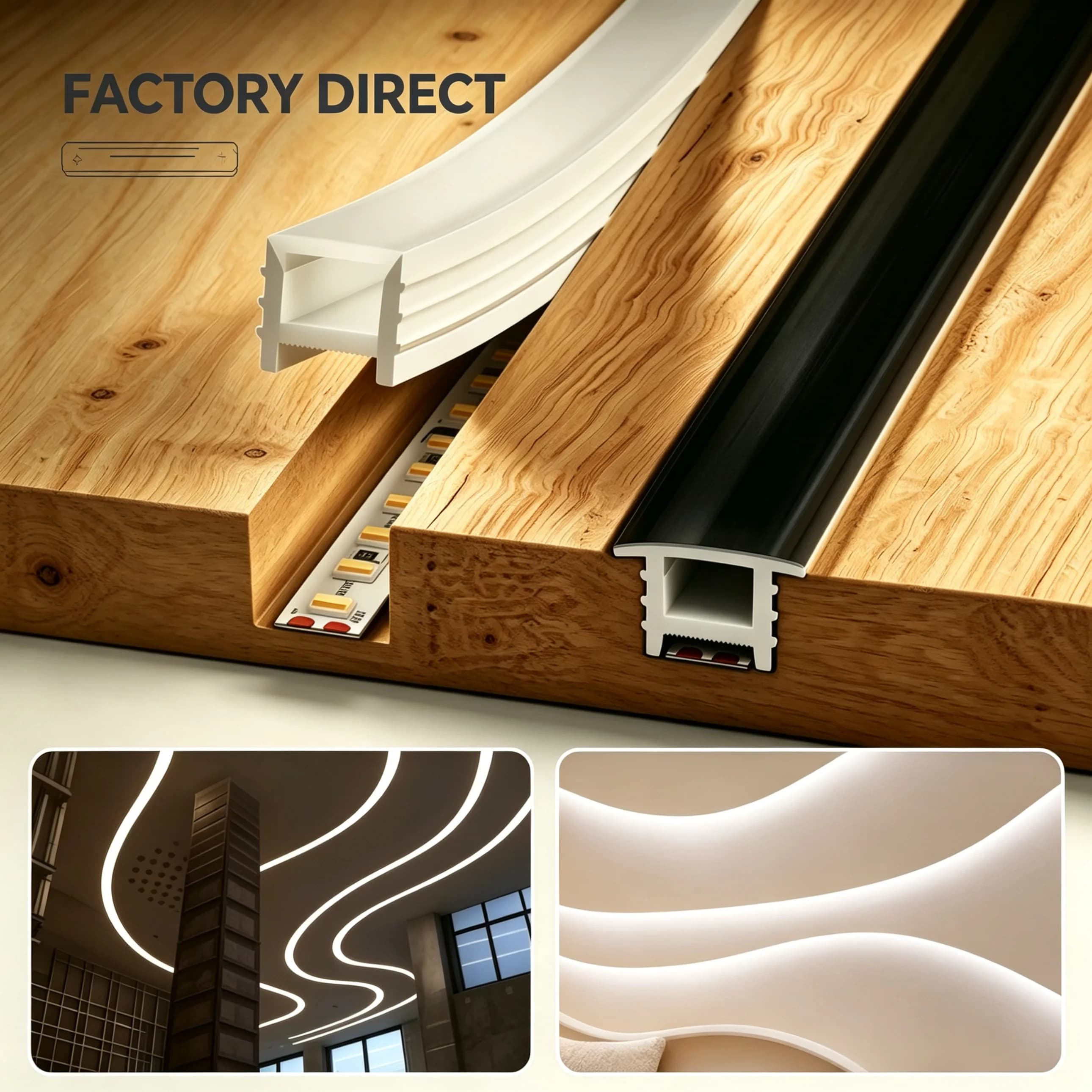Flexible Silicone LED Channel Profile with Diffuser Recessed Mount for LED Strip Linear Lighting Flanged or Edgeless Black White