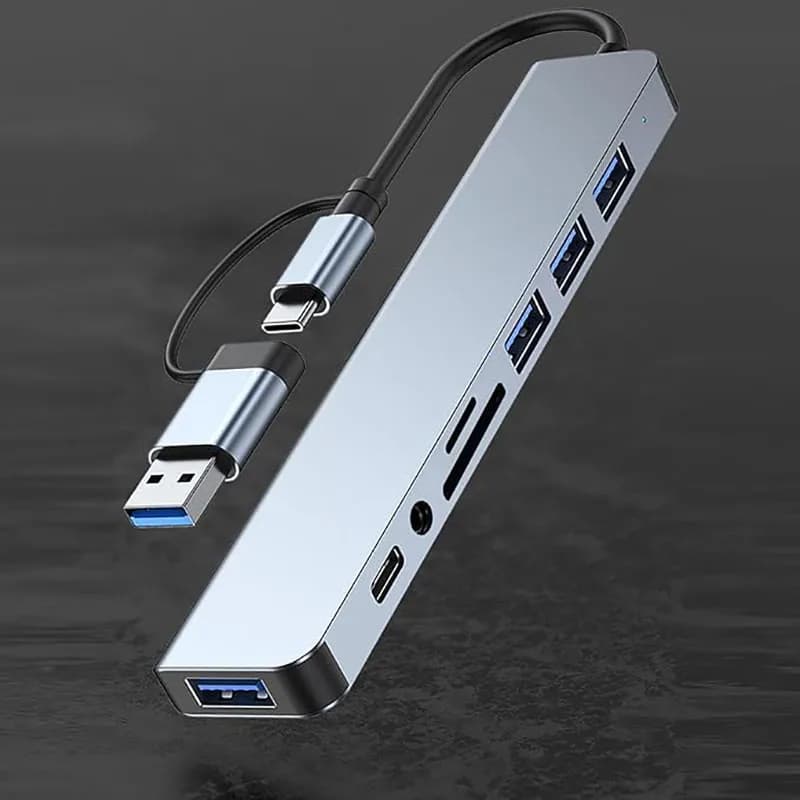 8in1 USB C Hub 4 USB Ports 1 USB-C Jack TF/SD Card Reader 3.5mm Audio Output for MacBook pro iPad pro iPhone 15 Laptop