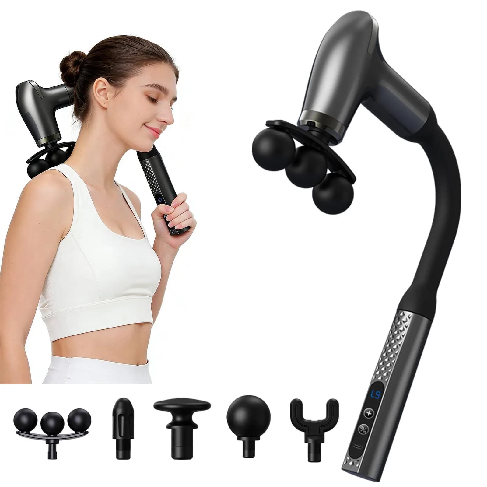 2026 Smart Electric Fascia Gun Rechargeable Handle Bent Long Handle Muscle Relaxation Massager Home Back Muscle Christmas Gift