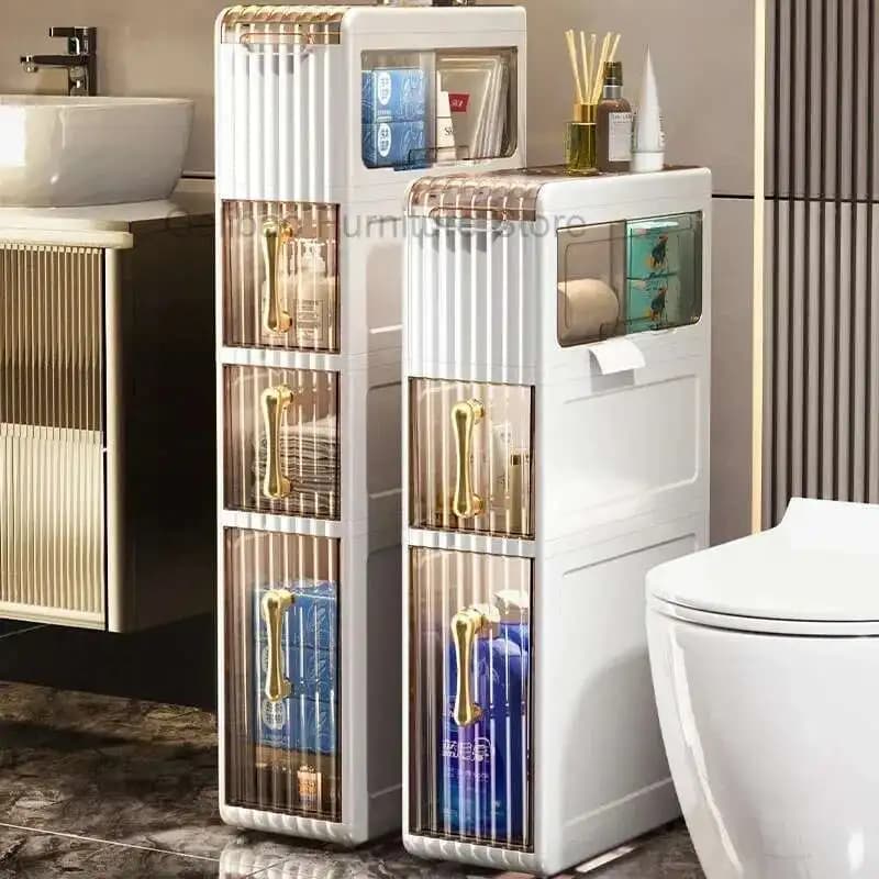 Bathroom Gap Cabinet Shelf Storage Acrylic Toilet Locker Floor Home Organization and Storage Bathroom Organizer