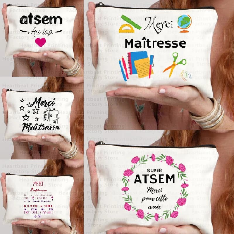 French Thank You Maîtresse Print Travel Cosmetics Bag Lipstick Bag Pencil Case  Pouch Bags for Women  Back To School Gift