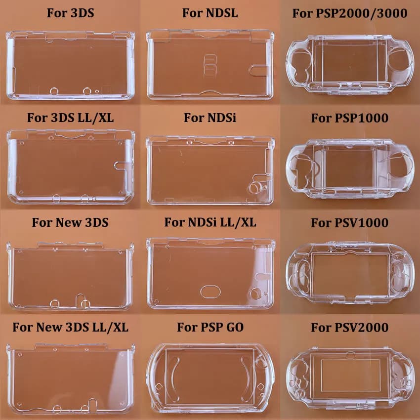1pcs Plastic Clear Crystal Hard Shell Case Cover For 3DS New 3DS XL LL For NDS Lite NDSL NDSi XL LL For GBA SP PSP PSV 1000 2000