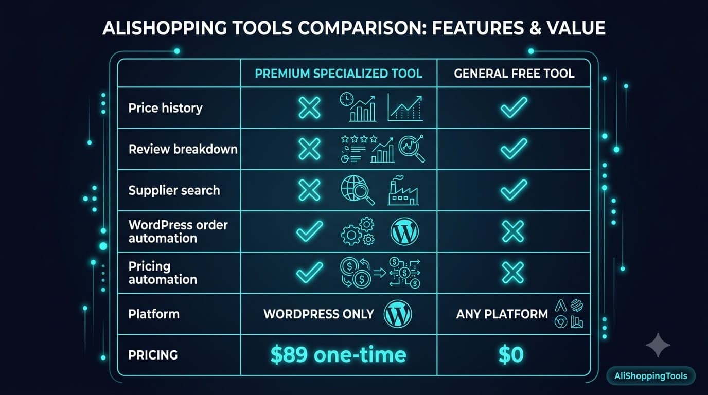 AliShopping Tools feature comparison matrix