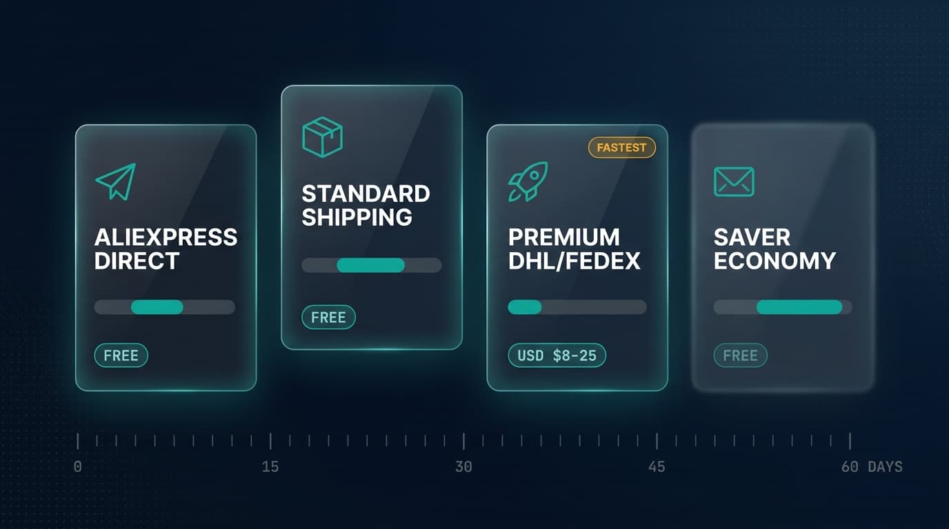 AliExpress shipping methods comparison — standard, direct, and premium options