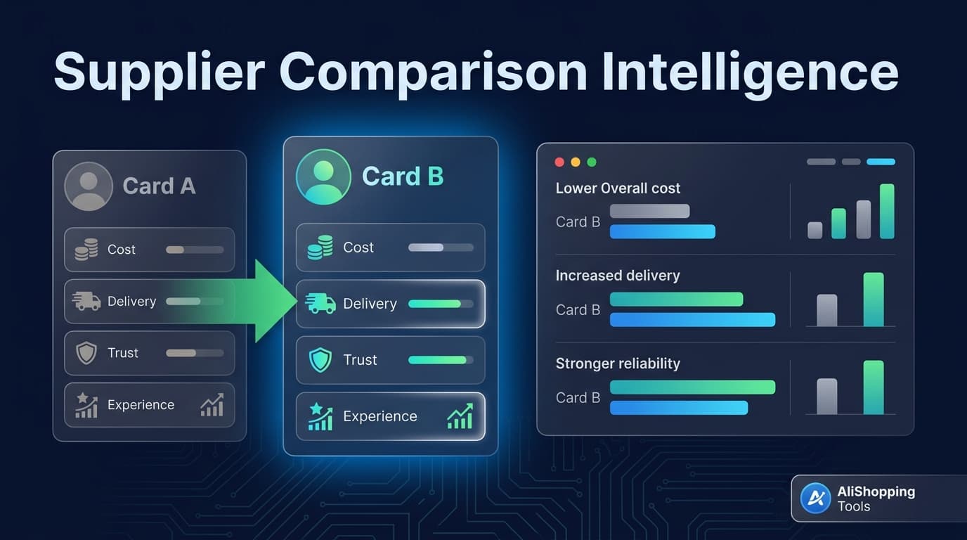 Compare AliExpress suppliers side by side — cost, delivery, trust, and reliability scorecard