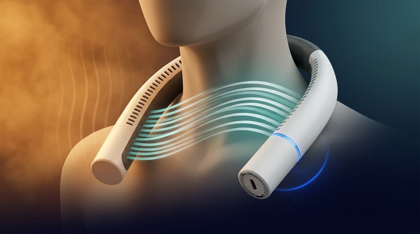 Portable bladeless neck fan USB-C — personal cooling trending product June 2026