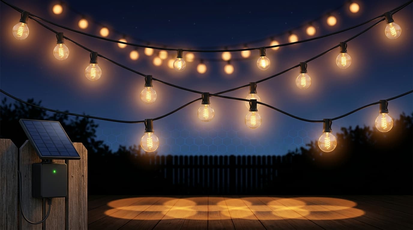 Solar outdoor string lights 50ft backyard — summer lifestyle product June 2026