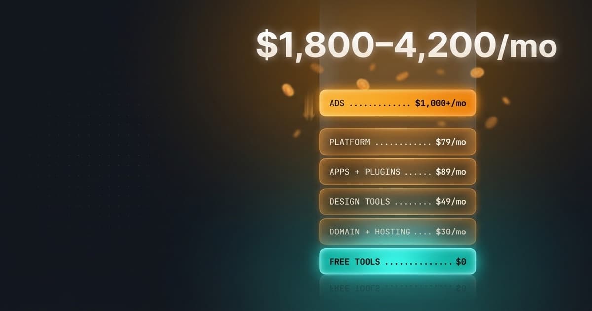 Dropshipping minimum viable stack breakdown — $598-613 month one cost visualised