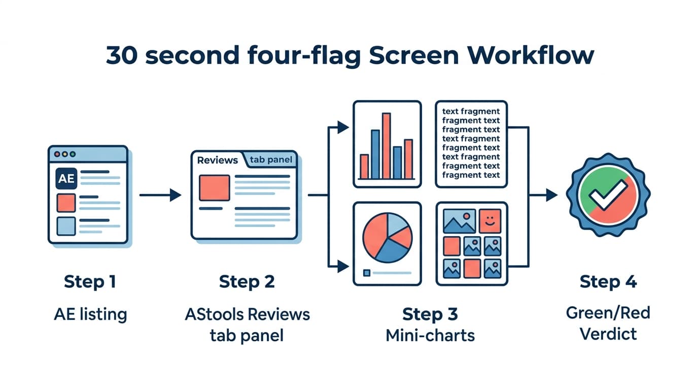 Composite illustration of all 7 red flags layered on a single AliExpress seller-page header with annotated thresholds — placeholder mockup pending FE-news image refresh