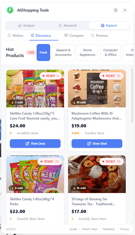 Discovery tab with real-time trending products