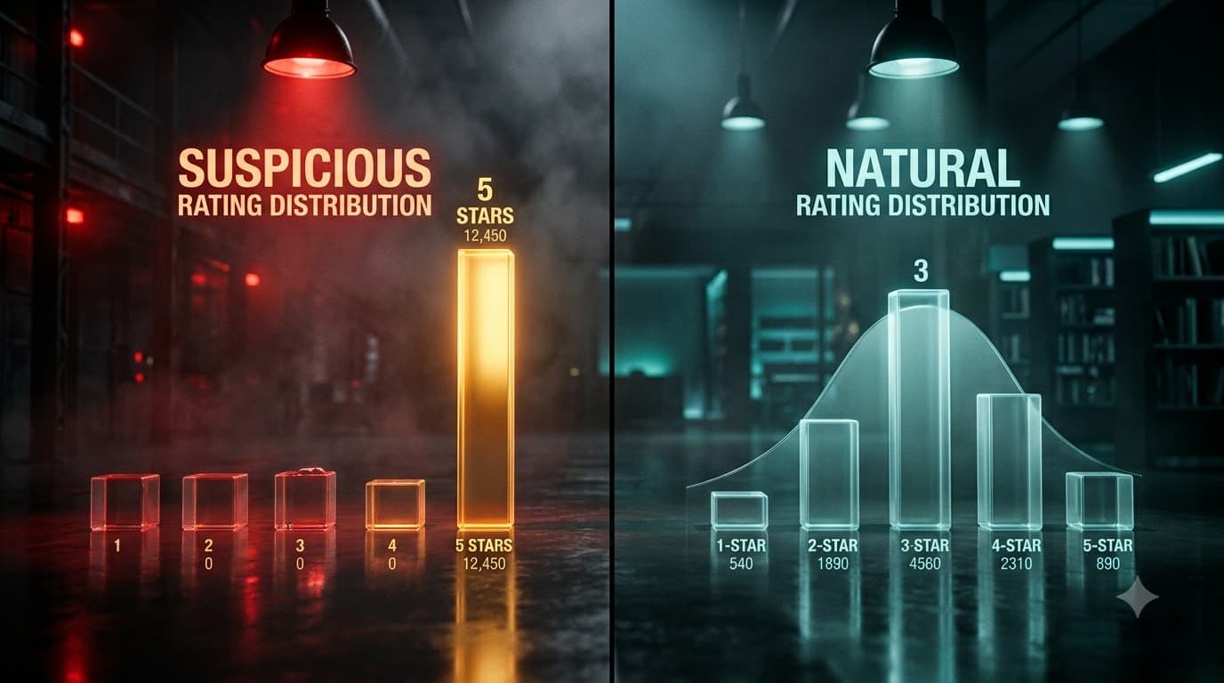 Cinematic split-screen showing a suspicious uniform star chart on the left versus a natural bell-curve distribution on the right