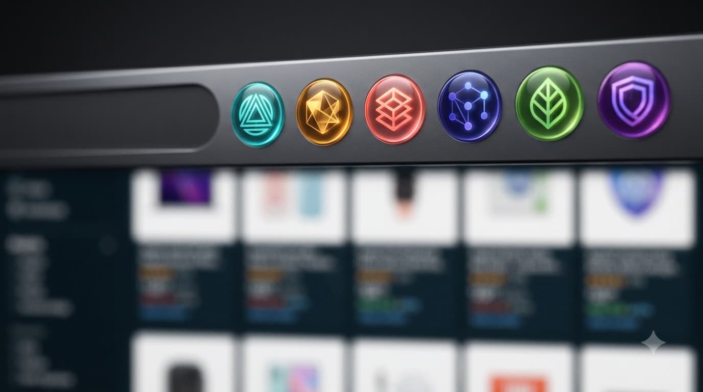 Chrome browser window showing multiple extension icons in the toolbar with a shopping page open