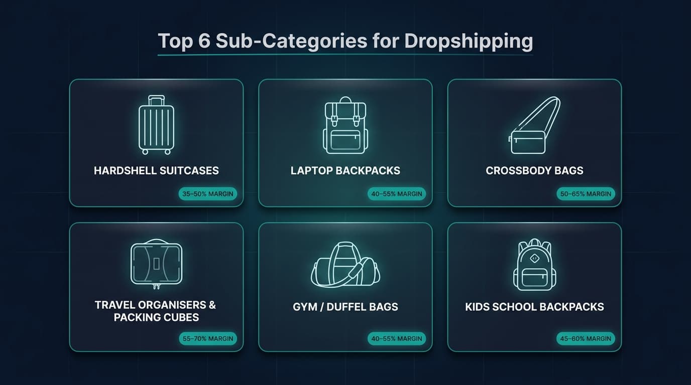 Top 6 luggage & bags sub-categories for dropshipping on AliExpress 2026