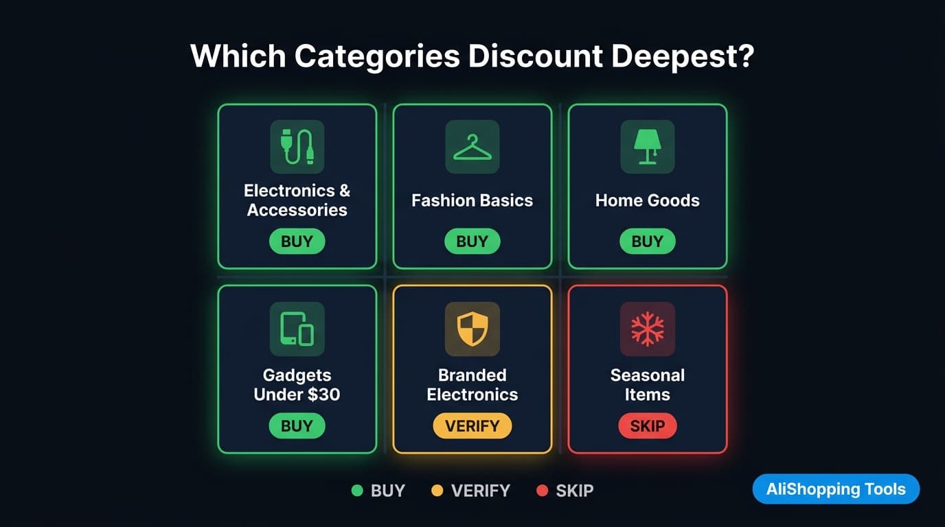 AliExpress November sale category comparison buy verify skip guide