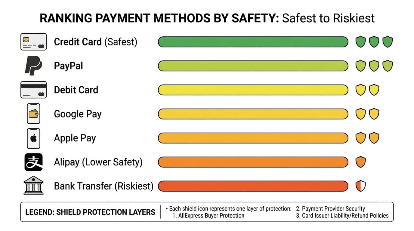 Payment safety comparison across all AliExpress methods