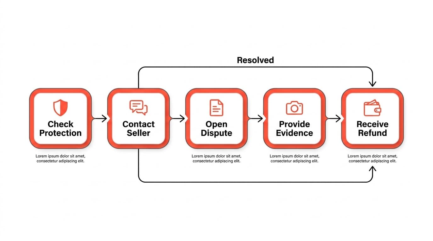 AliExpress refund process flow — from order issue to money back