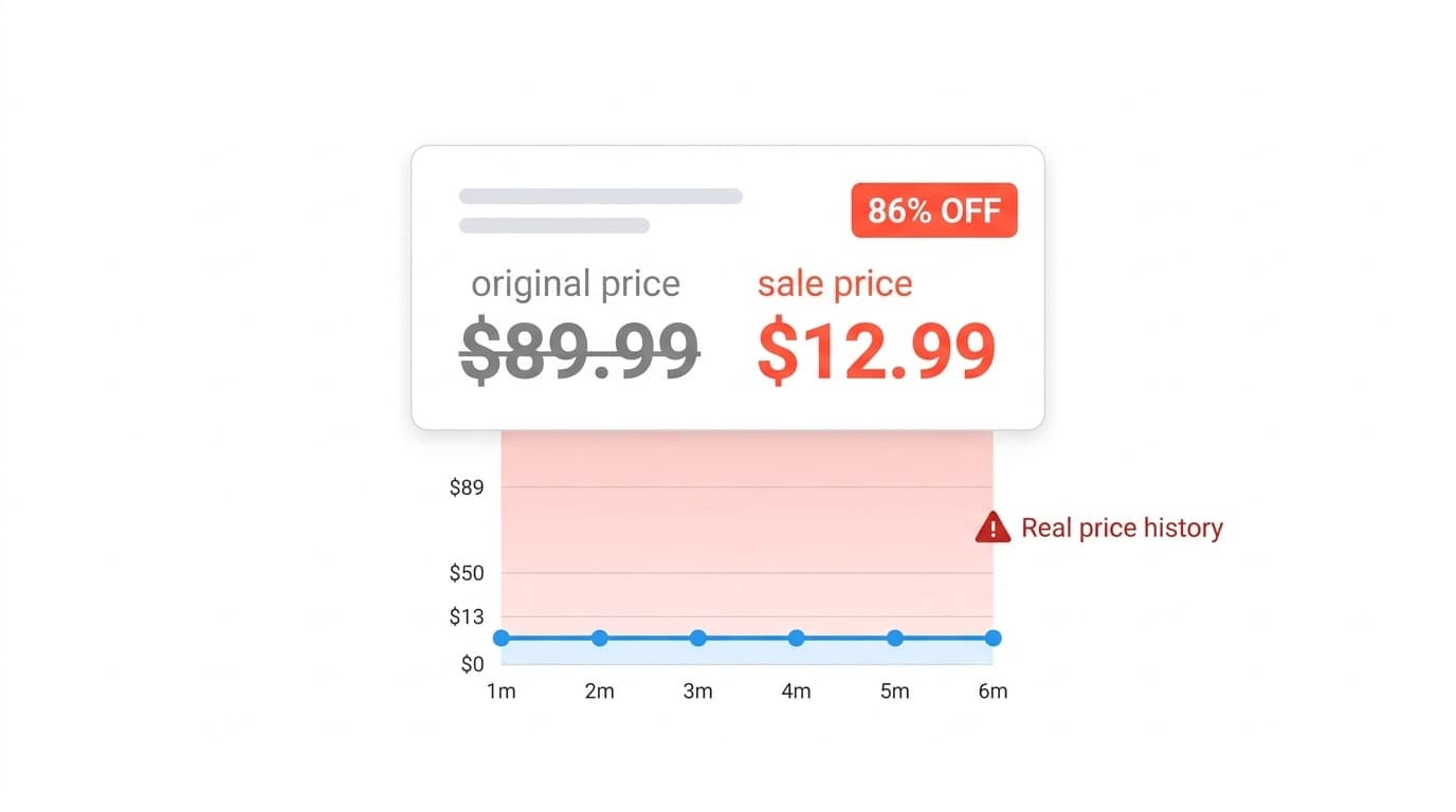 Fake discount markup — inflated original price creates an illusion of savings