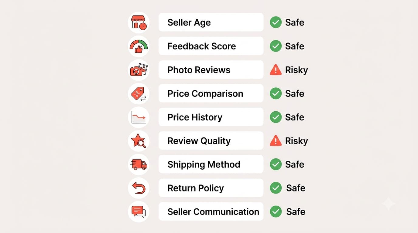 Red flags checklist — what to check before every AliExpress purchase
