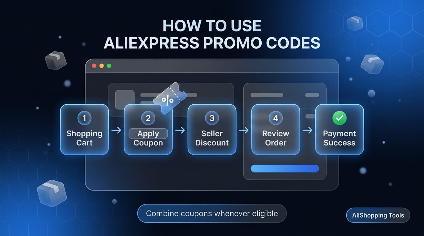 How to use AliExpress promo codes — shopping cart, apply coupon, seller discount, review order, payment success