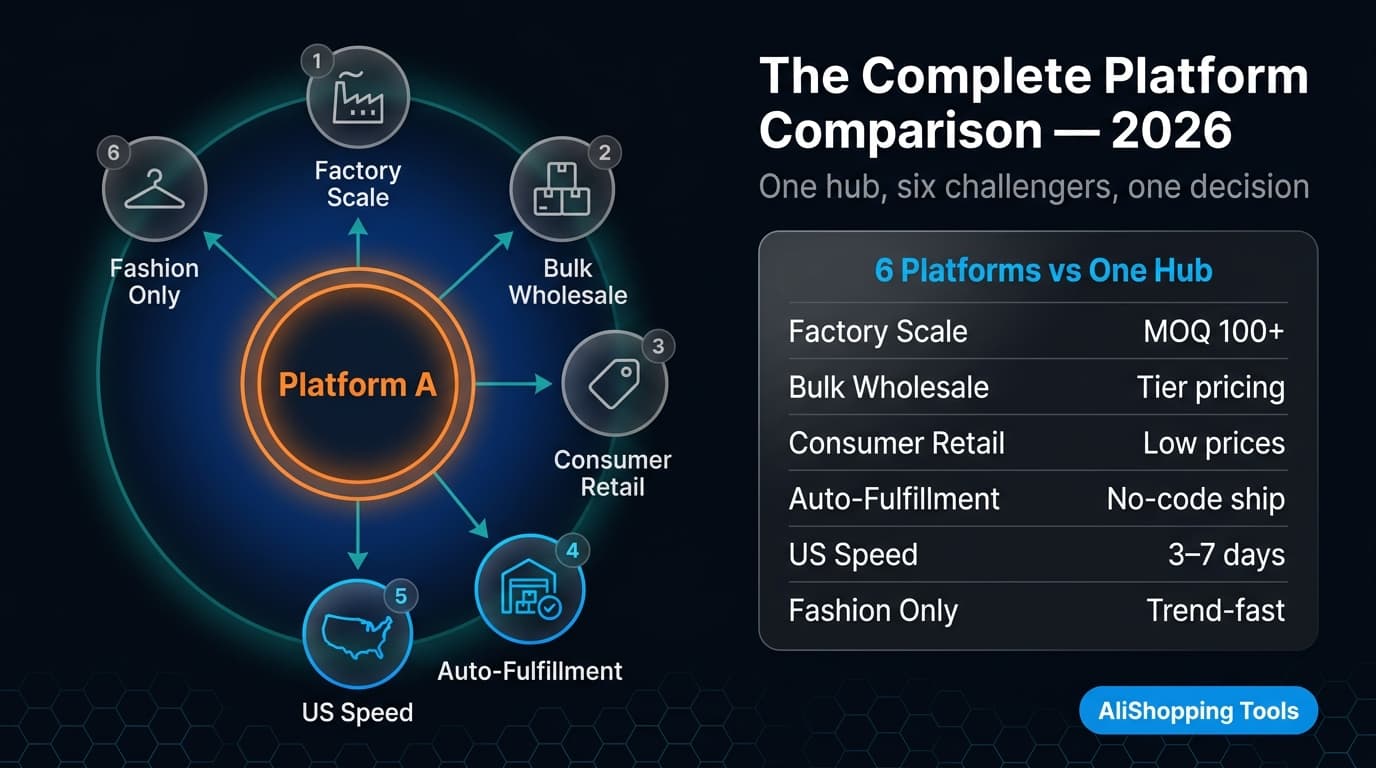 Platform comparison 2026 showing AliExpress versus all major dropshipping alternatives