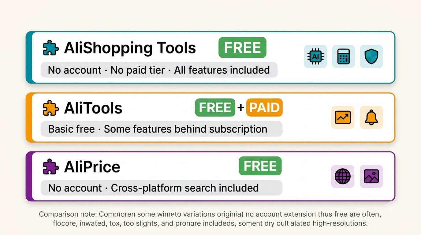 Pricing and value breakdown of each AliExpress Chrome extension