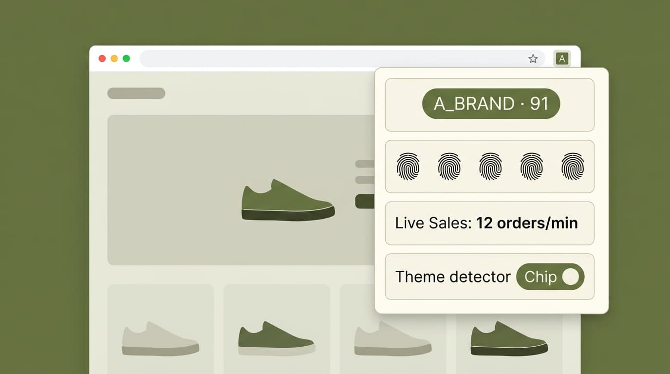 Cariuma BNPL stack panel showing dual AfterPay + Klarna detector, Yotpo Reviews widget, Stamped Loyalty + Privy exit-intent fingerprints, urgency-badge flags, and the bursty 12-22 orders/min live-sales counter with variance band visible